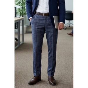 Classic Men's Blue Plaid Dress Pants